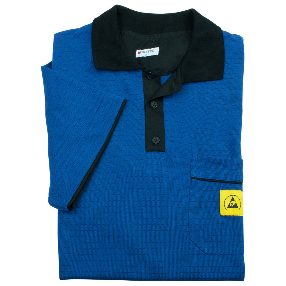 WETEC ESD-Polo-Shirt, mit schwarzem Kragen, Größe XS, blau