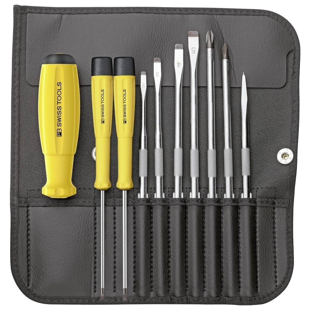 Schraubendreher-Satz ESD mit Wechselklingen 10-teilig in Rolltasche PB Swiss Too