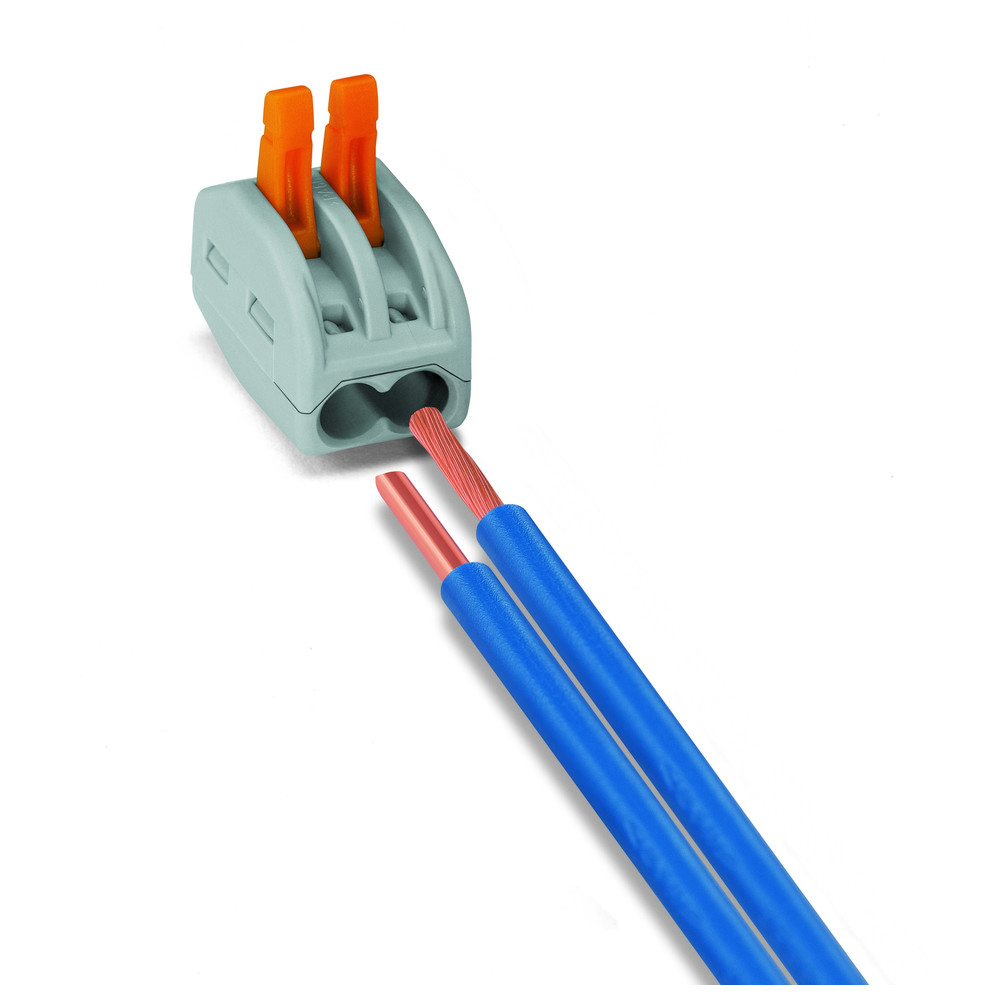 Verbindungsklemme mit Betätigungshebeln, 2 x 0,08-4,0 mm², grau