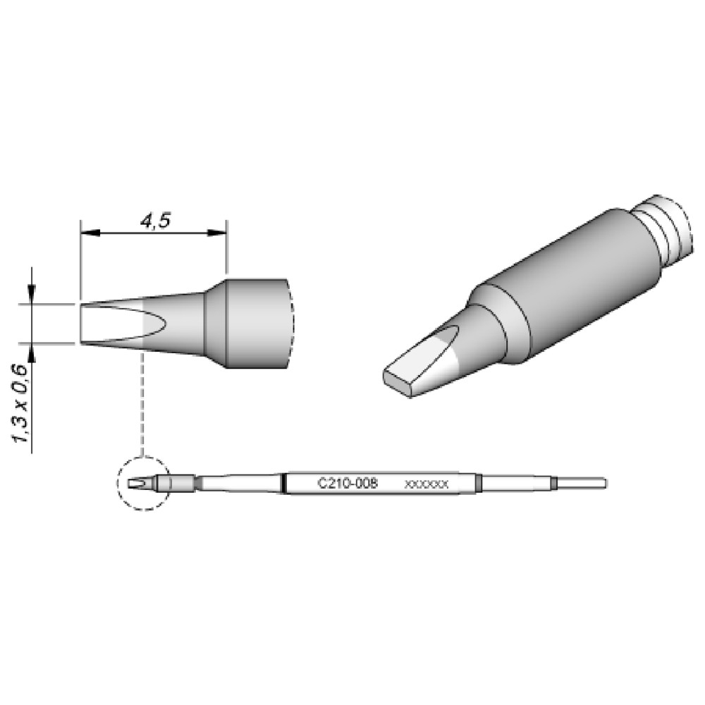 Lötspitze Serie C210, Meißelform, C210008/1,3 x 0,6 mm, gerade,