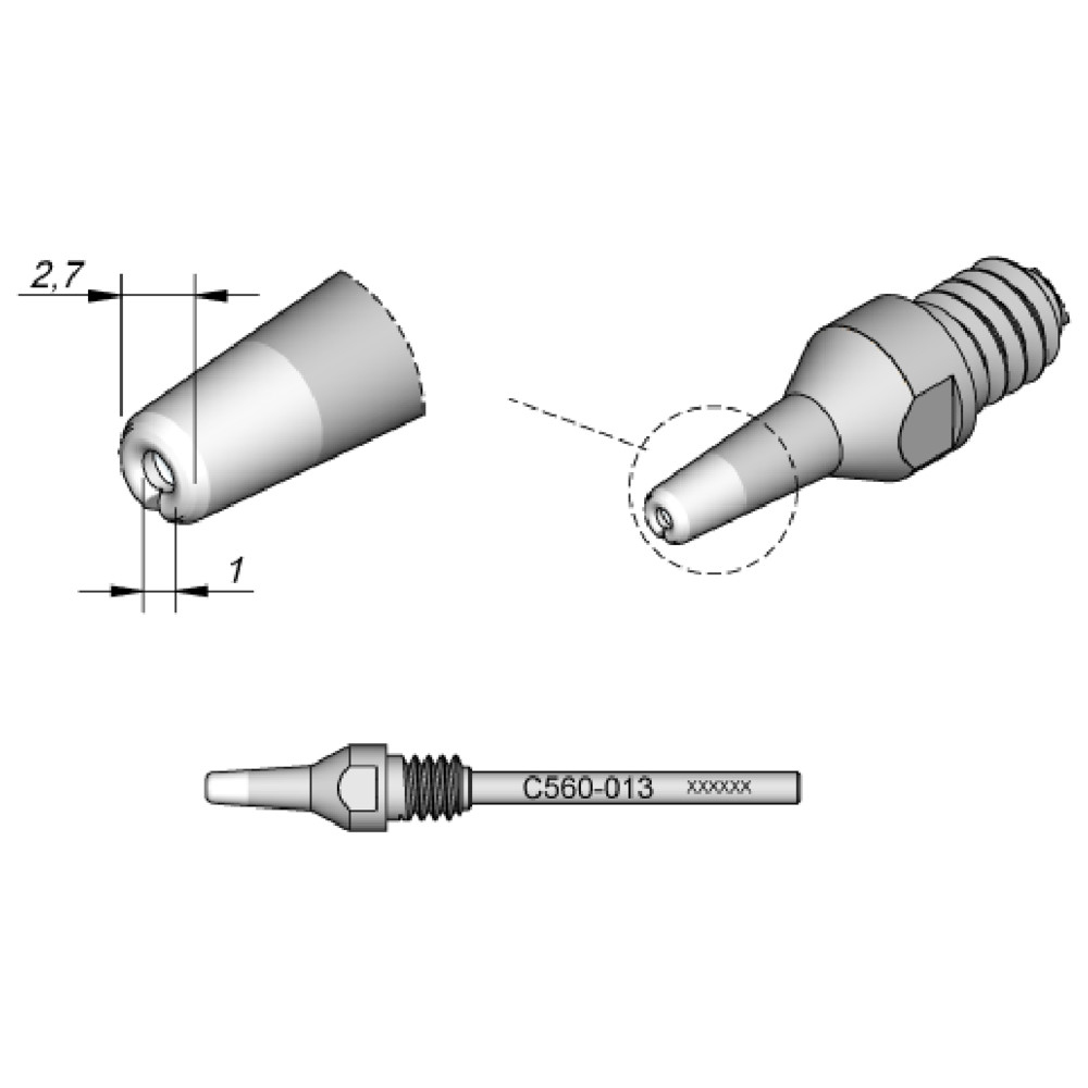 JBC Entlötspitze Serie C560, C560013/Ø 1,0 mm, 2,7 mm, Padcleaning