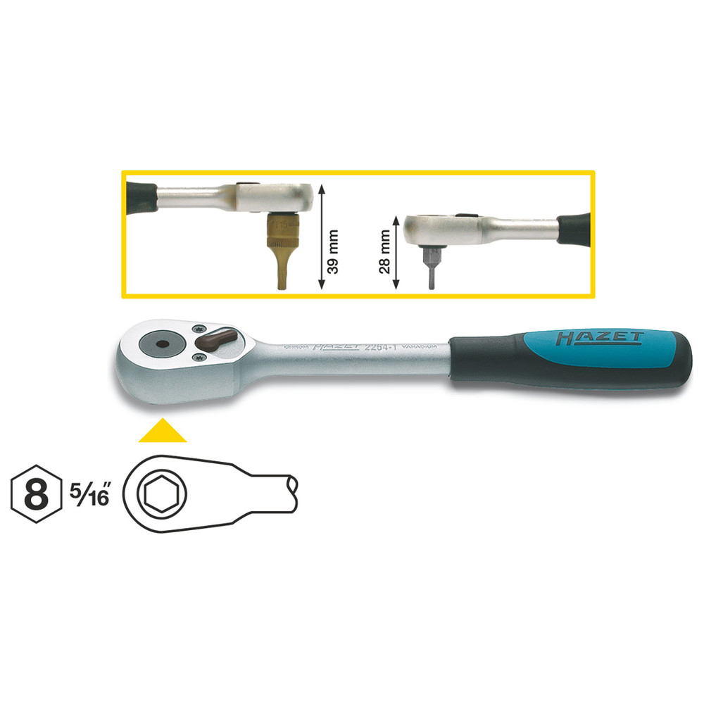 Umschaltknarre für Bits 2264-1 - Sechskant hohl 8 mm (5/16 Zoll) - Gesamtlänge: