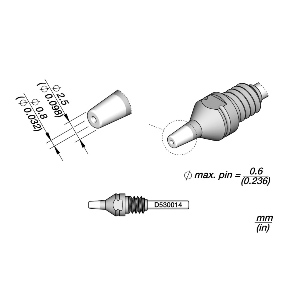 JBC Entlötspitze Serie D530, D530014/0.8 mm, 2.5 mm, Pincleaning