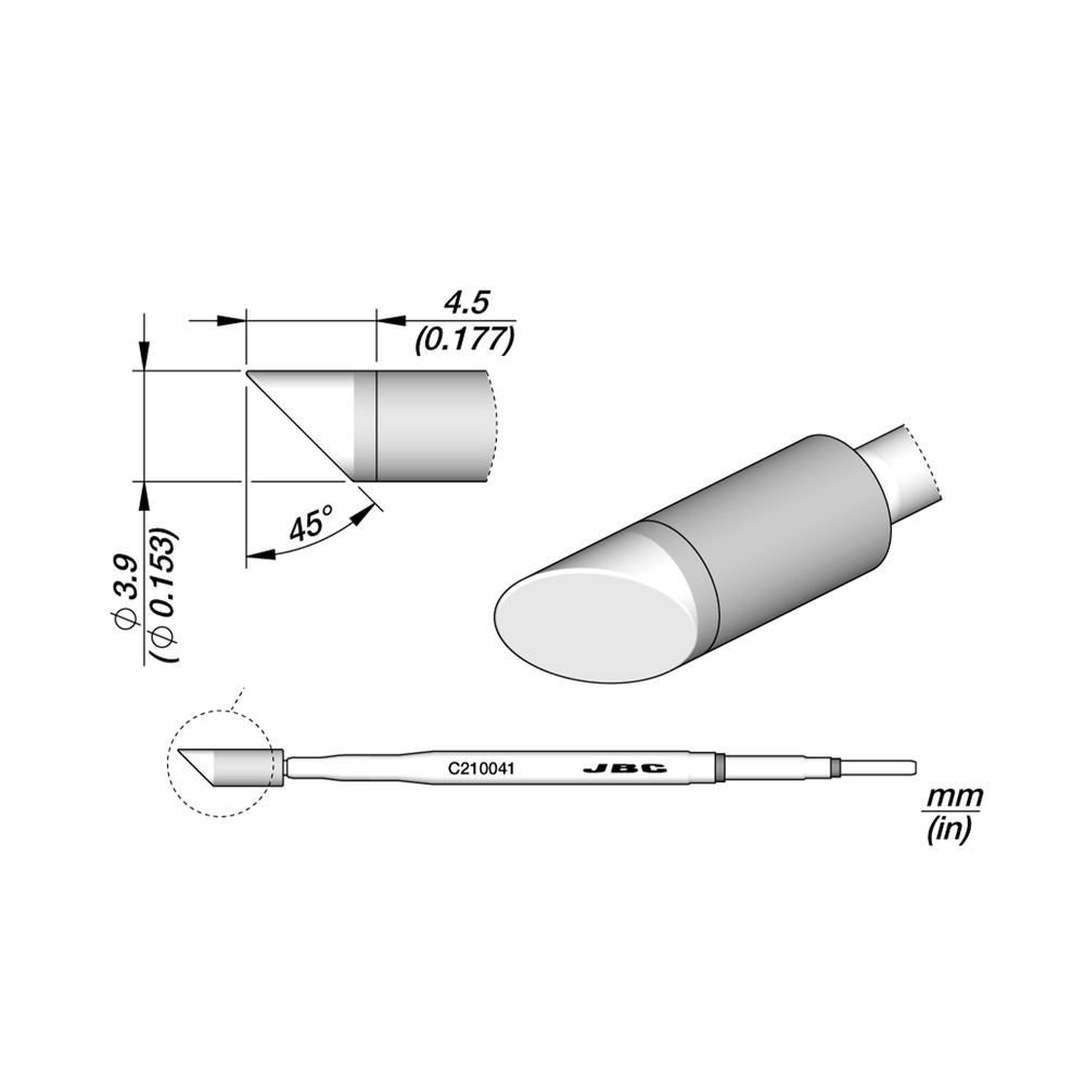 Lötspitze Serie C210, C210041/3,9 mm, abgeschrägt, Meißel