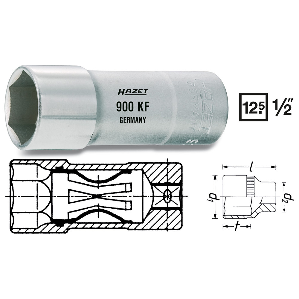 Zündkerzen-Steckschlüssel-Einsatz 900KF - Vierkant hohl 12,5 mm (1/2 Zoll) - Au