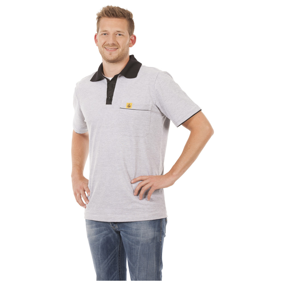 ESD-Polo-Shirt, mit schwarzem Kragen, L, grau