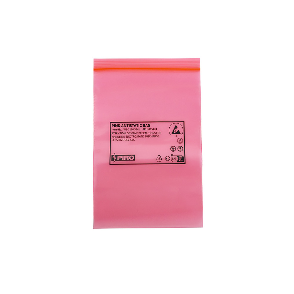 WETEC Verpackungsbeutel ableitend, PE, rosa, Druckverschluß, 120 x 170 mm