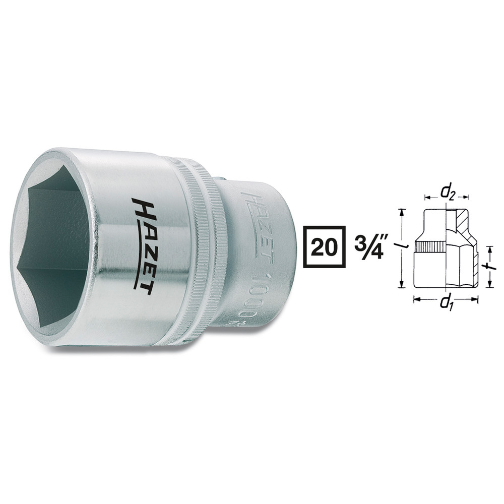 Steckschlüssel-Einsatz (6kt.) 1000-22 - Vierkant hohl 20 mm (3/4 Zoll) - Außen-