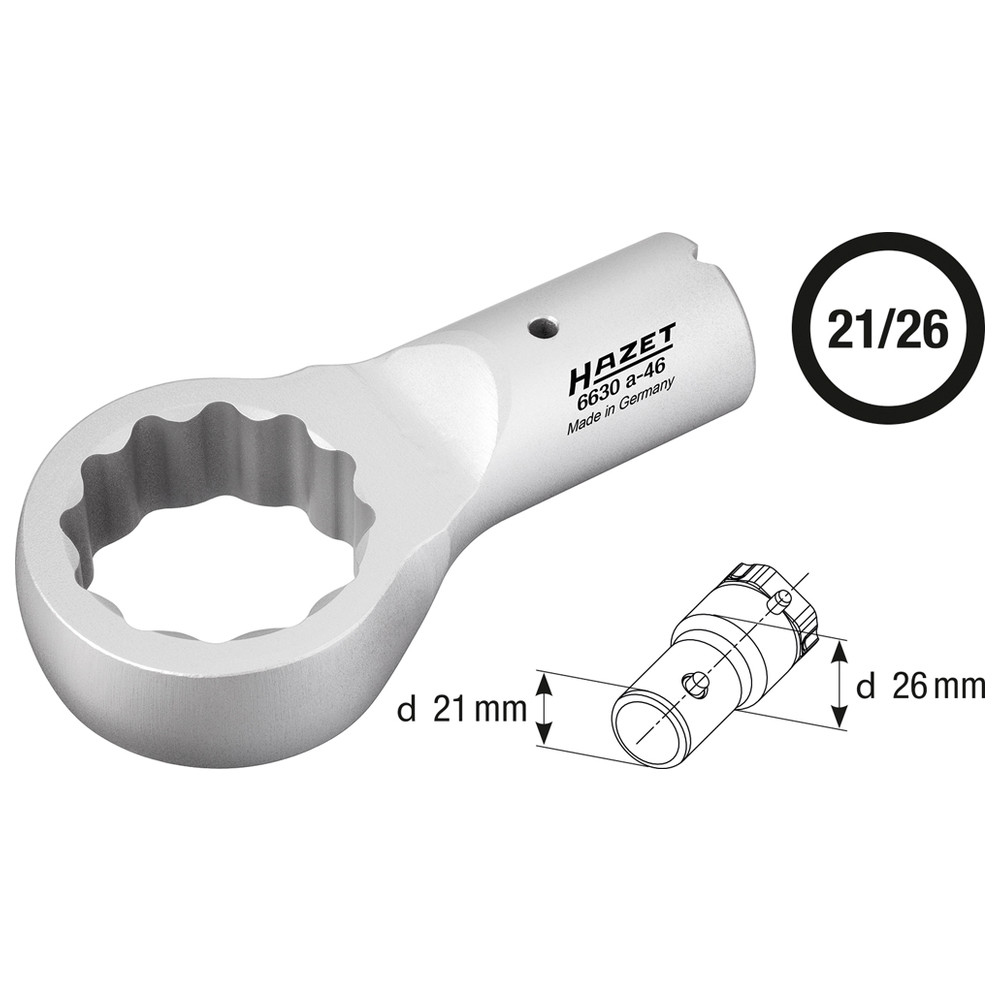 Aufsteck-Ringschlüssel 6630A-41 - Rundaufnahme Ø 21 / 26 mm - Außen-Doppel-Sech