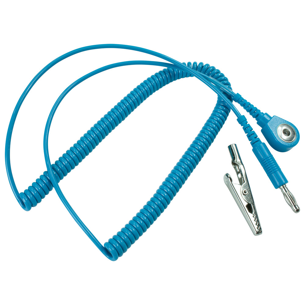 WETEC Spiralkabel mit Bananenstecker, ESD, hellblau, Anschlussart DK 4 mm