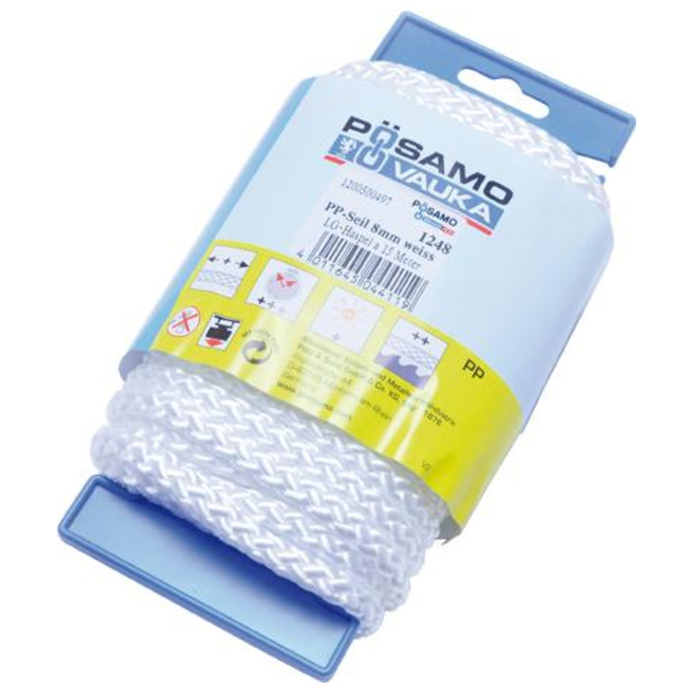 Seil geflochten Polypropylen 8 mm a 15m weiss auf Haspel
