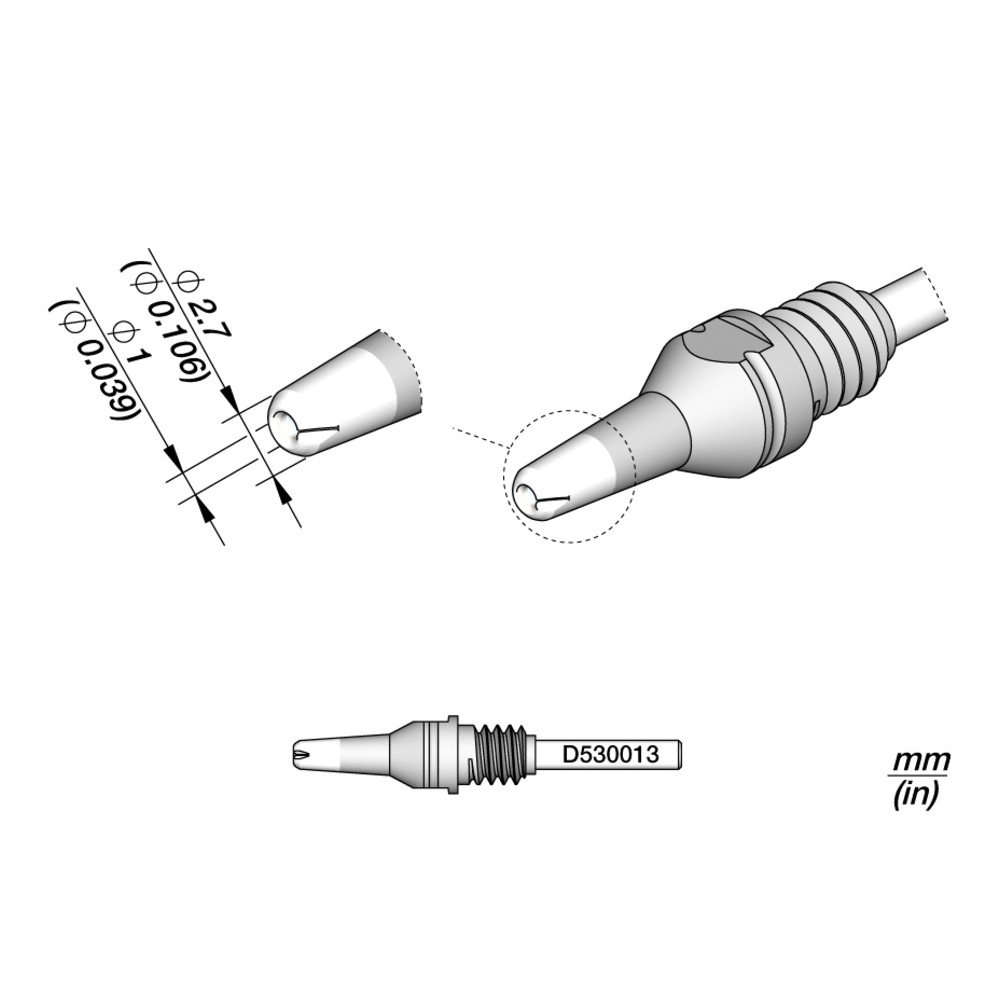 JBC Entlötspitze Serie D530, D530013/1.0 mm, 2.7 mm, Padcleaning
