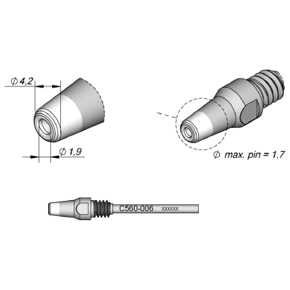JBC Entlötspitze Serie C560, C560006/Ø 1,9 mm, 4,2 mm, Pincleaning