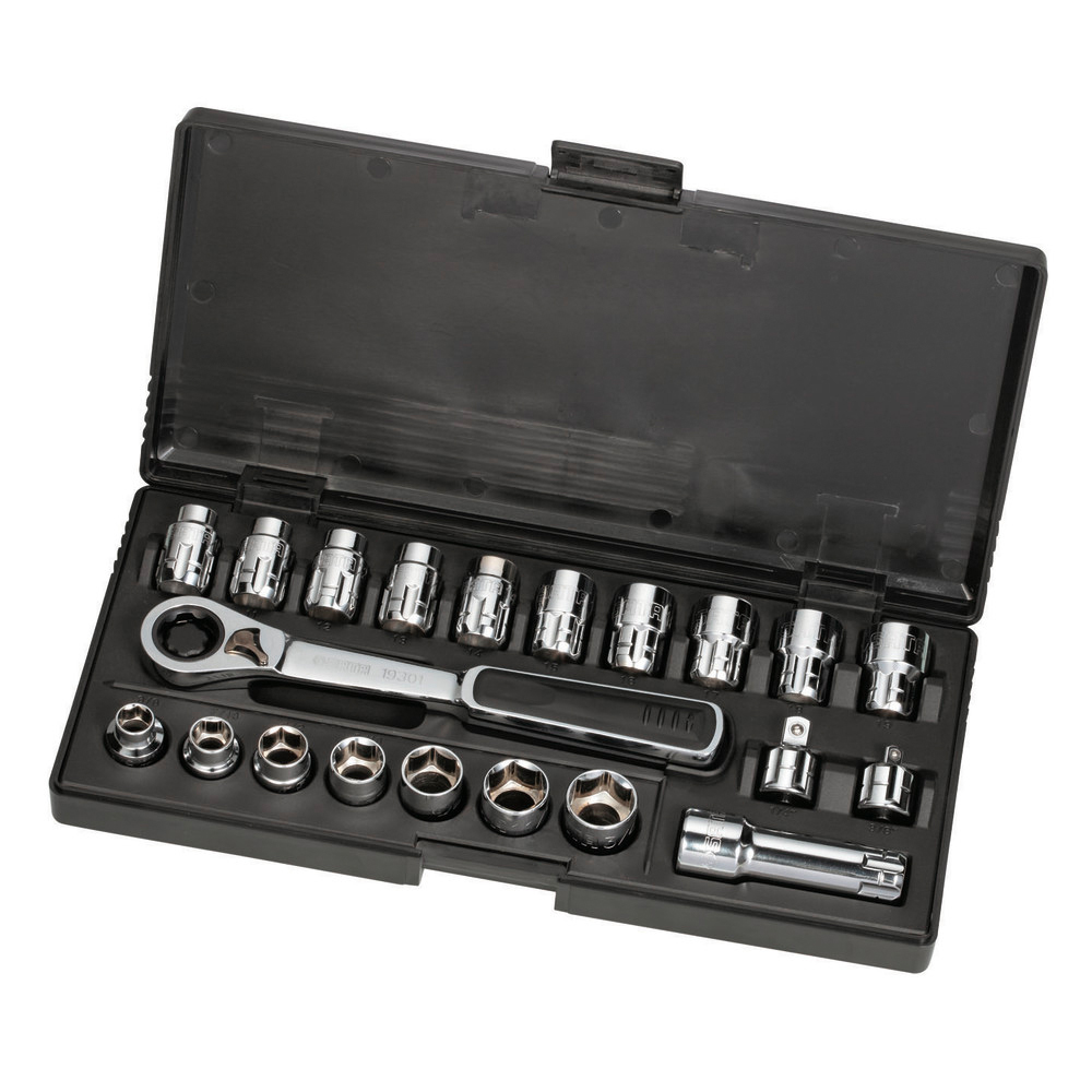 Durchsteckschlüssel-Satz, 3/8", 21-teilig, metrisch & zöllig