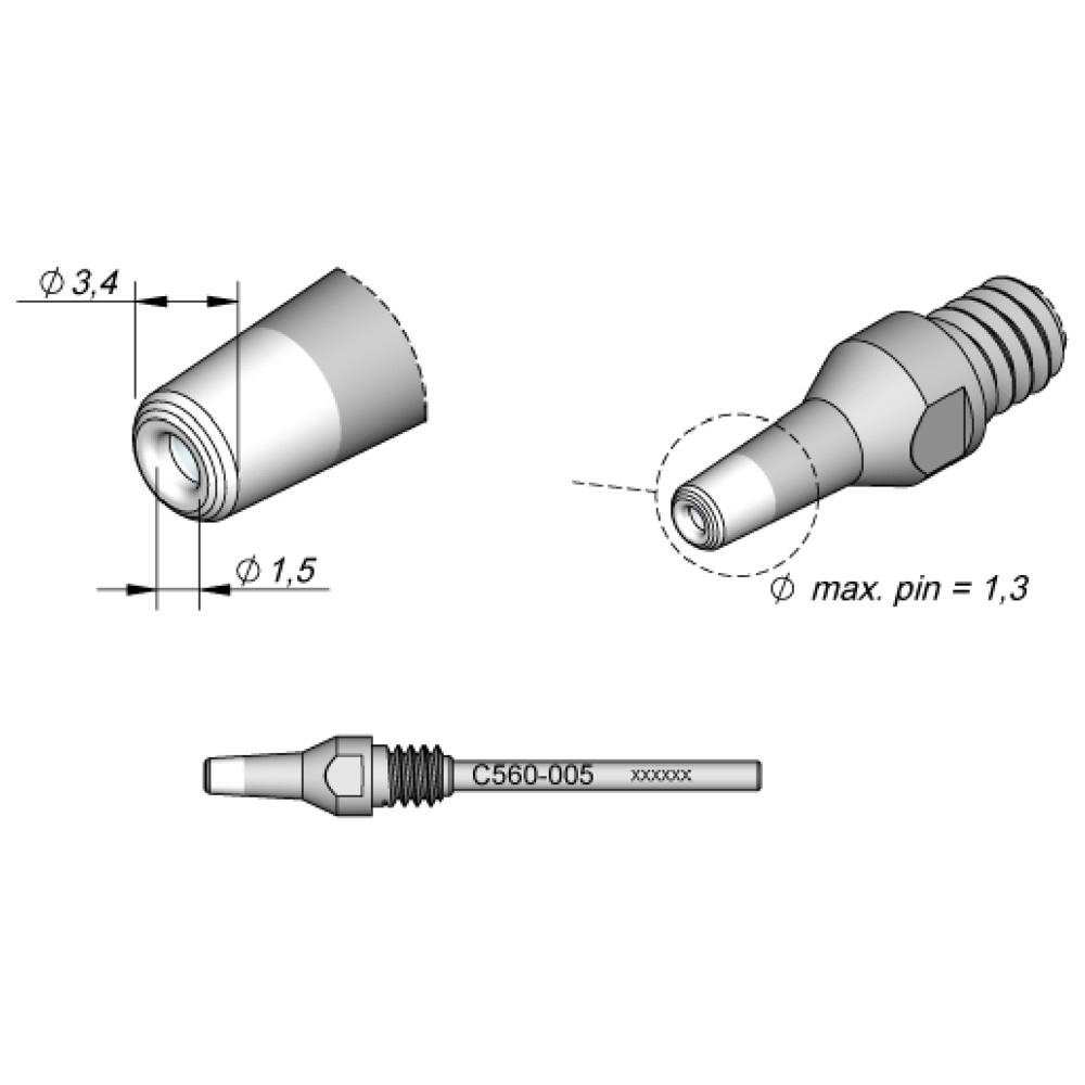JBC Entlötspitze Serie C560, C560005/Ø 1,5 mm, 3,4 mm, Pincleaning