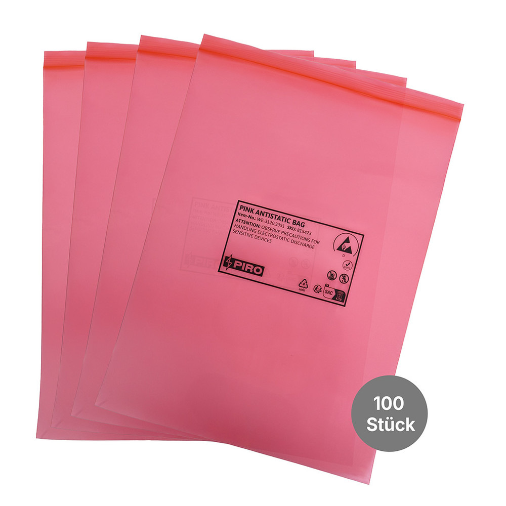 WETEC Verpackungsbeutel ableitend, PE, rosa, Druckverschluß, 300 x 400 mm, Bild 2