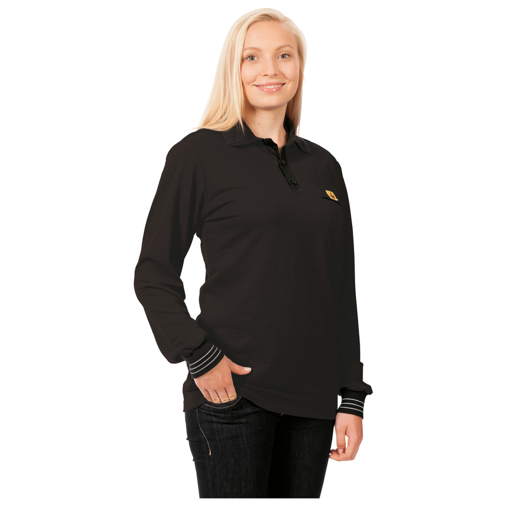 Warmbier ESD-Langarm-Polo-Shirt, Größe L, schwarz
