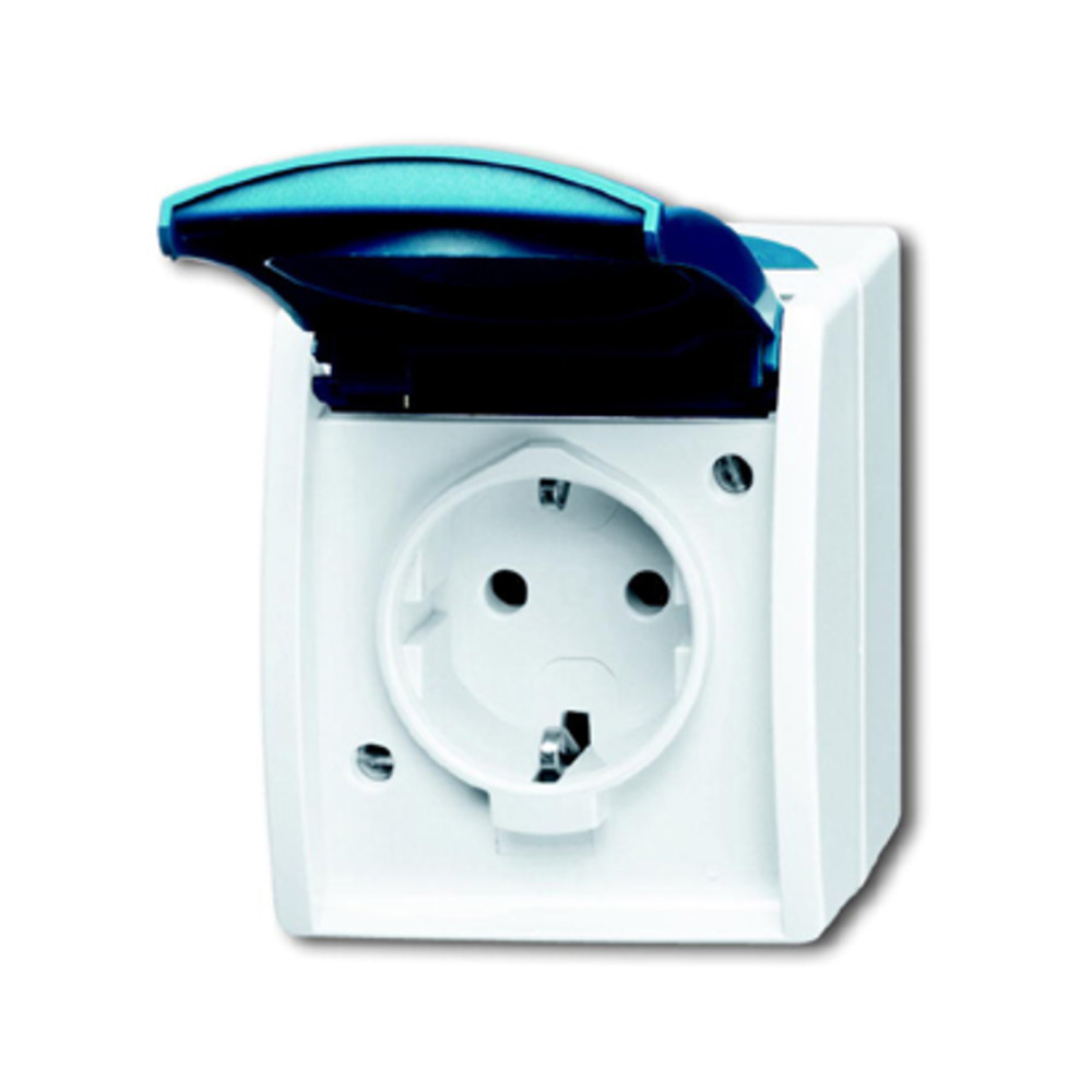 Schuko-Steckdose ocean, mit Klappdeckel, grau/blaugrün, 1-fach