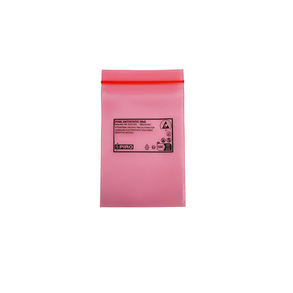Verpackungsbeutel ableitend, PE, rosa, Druckverschluß, 80 x 120 mm