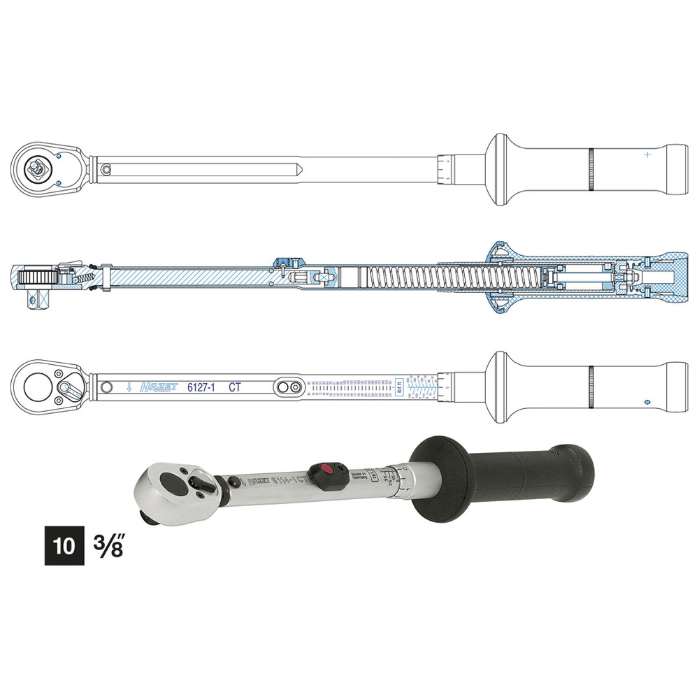 Drehmoment-Schlüssel US-STANDARD 6115-1CT - Toleranz: 3% - Vierkant massiv 10 m