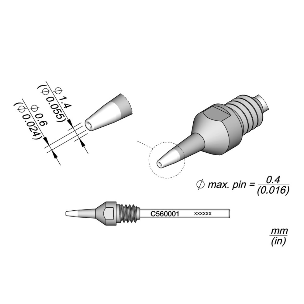 Entlötspitze Serie C560, C560001/Ø 0,6 mm, 1,4 mm, Pincleaning