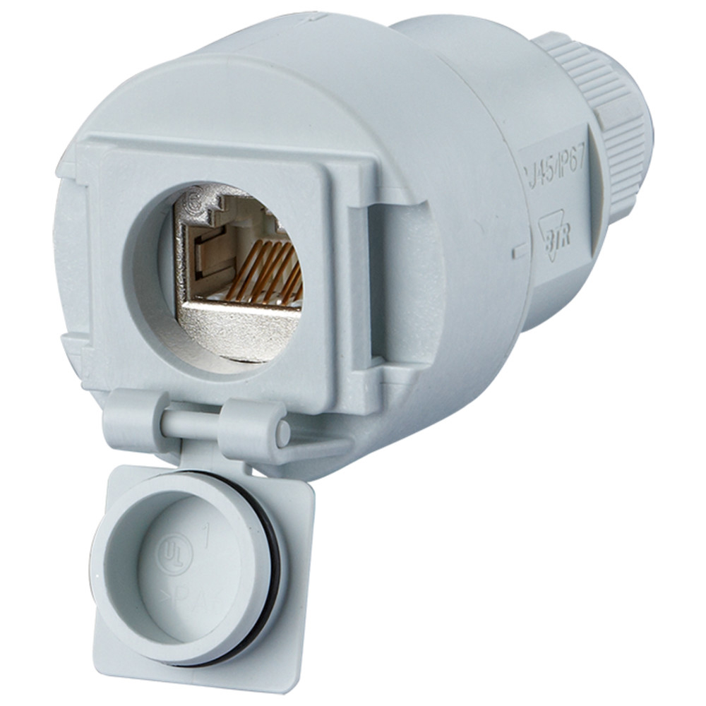Kabelkupplung E-DAT industry IP67 V6 8(8), Cat. 6a, lichtgrau