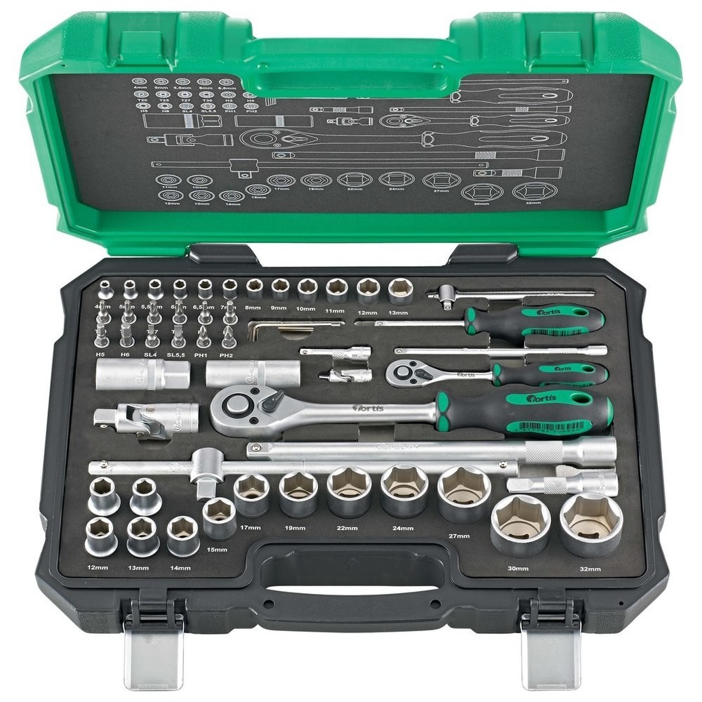 Steckschl.-Grt. 1/4"+1/2" 55tlg. FORTIS