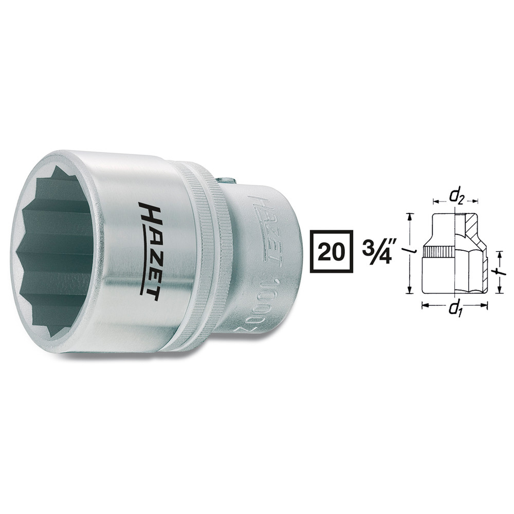 Steckschlüssel-Einsatz (Doppel-6kt.) 1000Z-30 - Vierkant hohl 20 mm (3/4 Zoll)