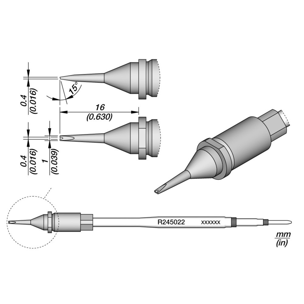 Lötspitze Serie R245, Sondertypen, R245022/Ø 4,0 x 0,4 mm, Pin Lötspitze