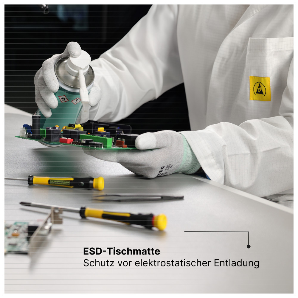 WETEC Tischbelag, ESD, 610 x 1.220 mm, platingrau, gerundete Ecken, 2 x 10 mm DK, Bild 6