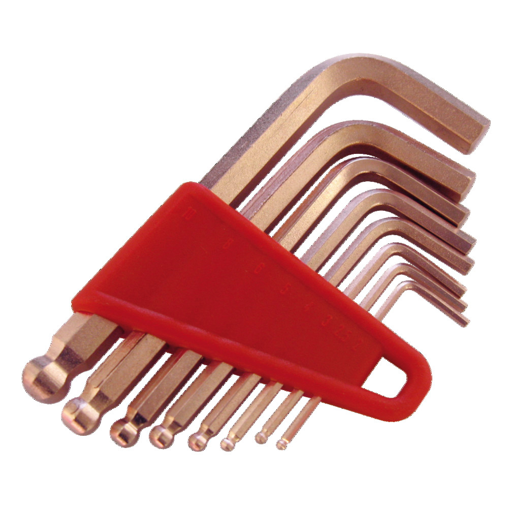 Stiftschlüsselsatz funkenfrei, 6-kant, Kugelkopf, 8-teilig, 2 - 10 mm