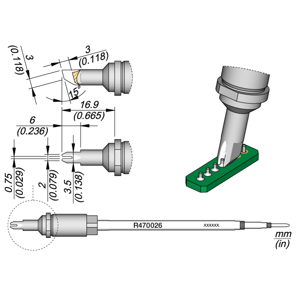 Lötspitze Serie R470 Sondertypen, R470026/0,75 mm, Ziehlötspitze