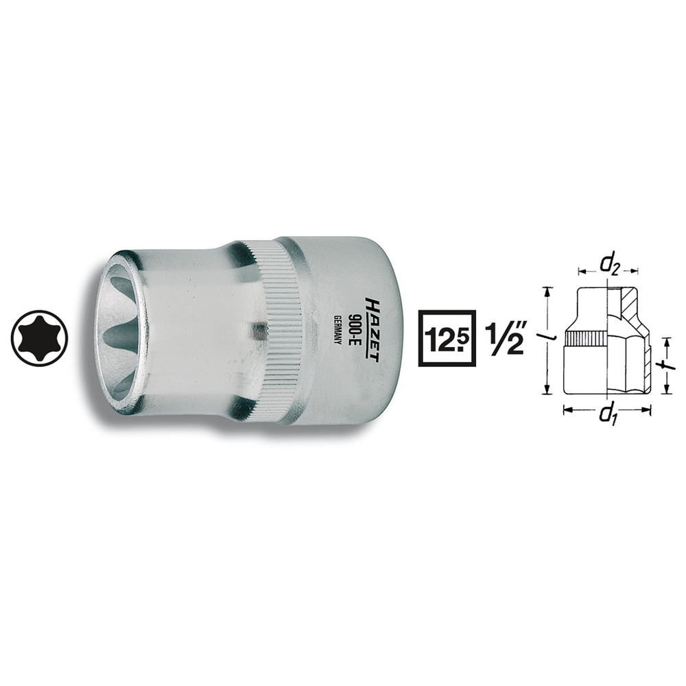 Steckschlüssel-Einsatz TORX 900-E18 - Vierkant hohl 12,5 mm (1/2 Zoll) - Außen