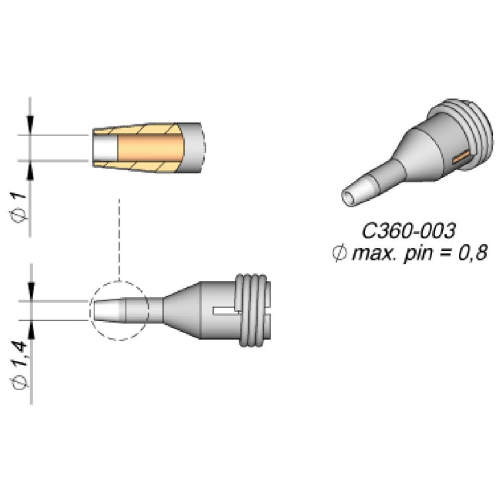 JBC Entlötspitze Serie C360, C360003/Ø 1,0 mm, Außen-Ø 1,4 mm, Pincleaning