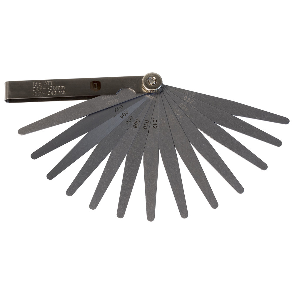 Fühlerlehre, im Scheidenetui, 13 Blätter, 0,05 - 1,00 mm, 0,004 - 0,040"