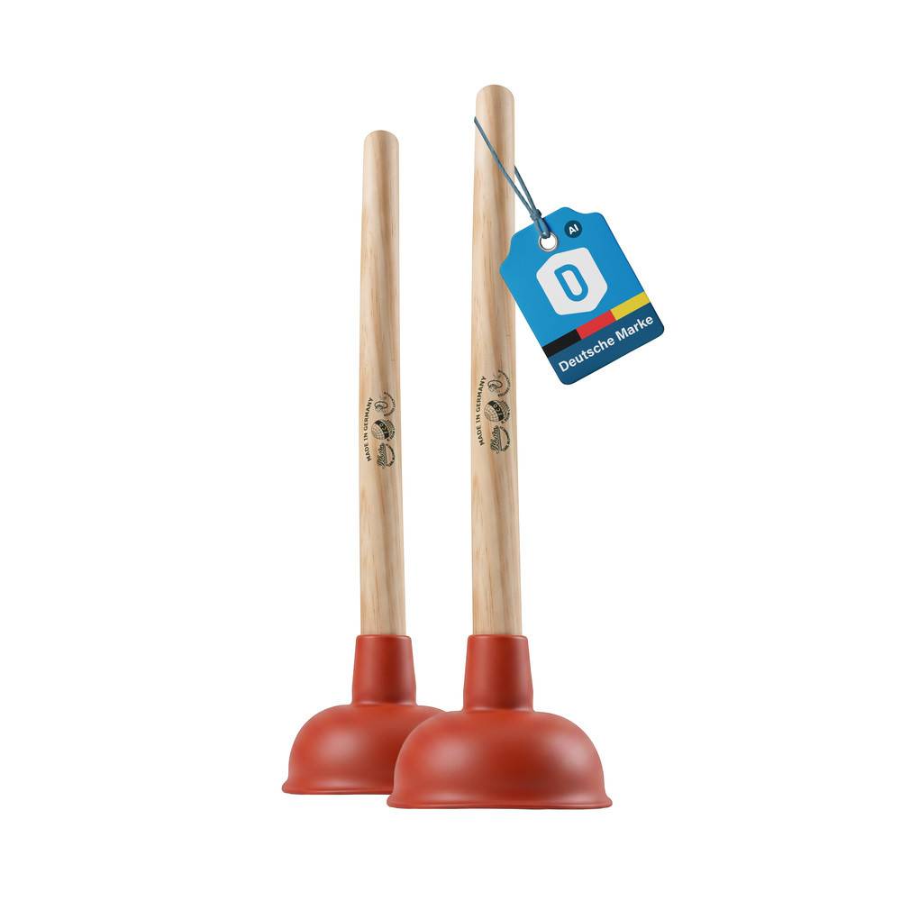 2x Dönges Ausgussreiniger mit Holzstiel, Pömpel SET, 140 & 110 mm, rot