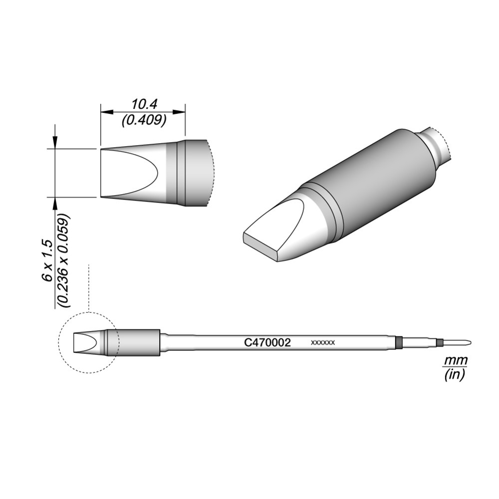 Lötspitze Serie C470, Meißelform, C470002/6,0 x 1,5 mm, gerade
