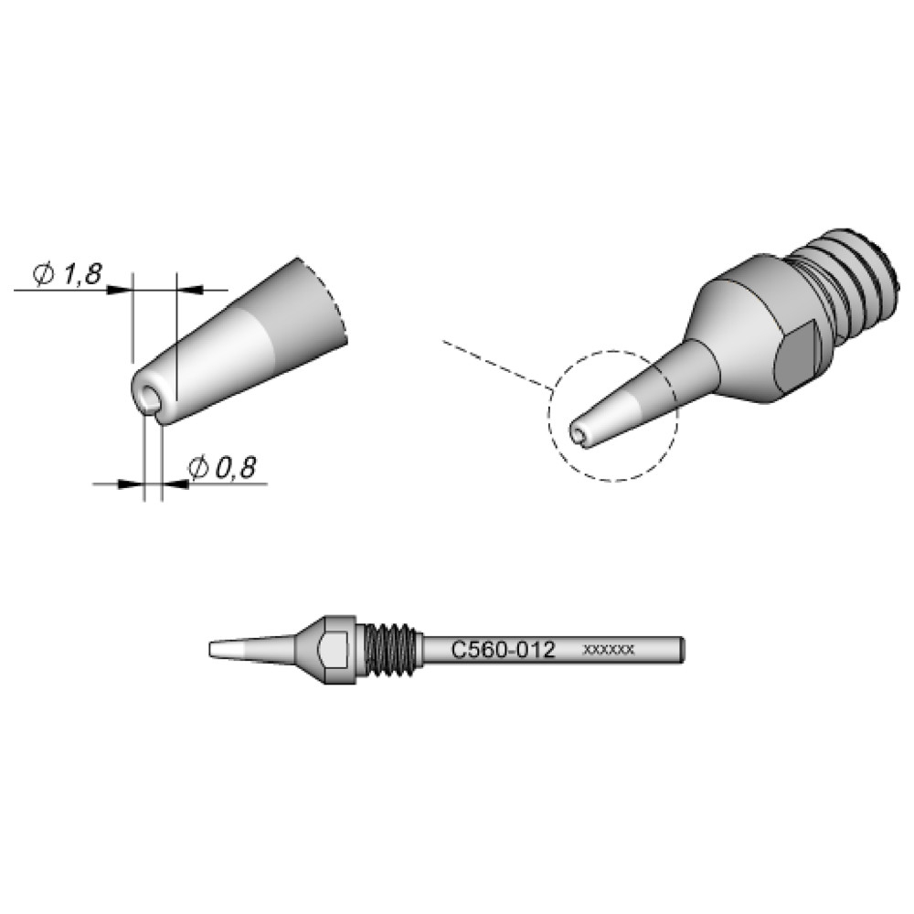 JBC Entlötspitze Serie C560, C560012/Ø 0,8 mm, 1,8 mm, Padcleaning