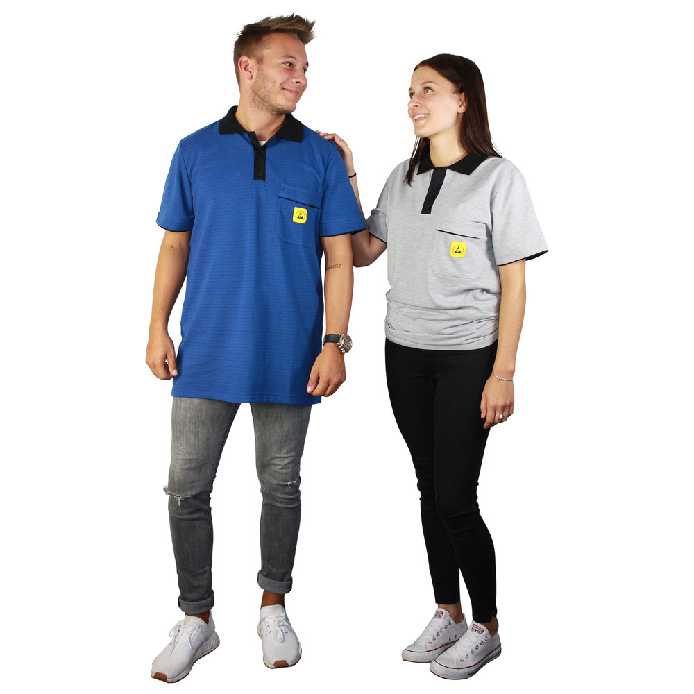 ESD-Polo-Shirt, mit schwarzem Kragen, Größe L, grau