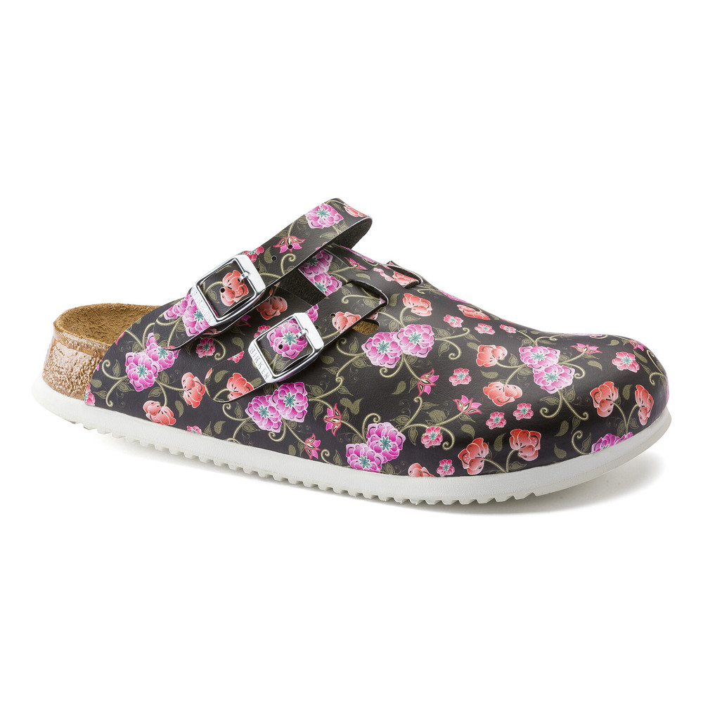 Clog Kay Superlauf, Birko-Flor, Blooming Roses Black, schmal, Gr. 35