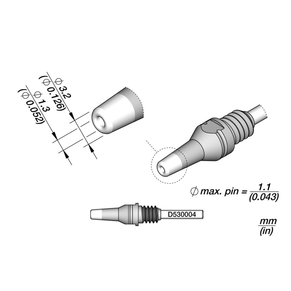 JBC Entlötspitze Serie D530, D530004/1.3 mm, 3.2 mm, Pincleaning