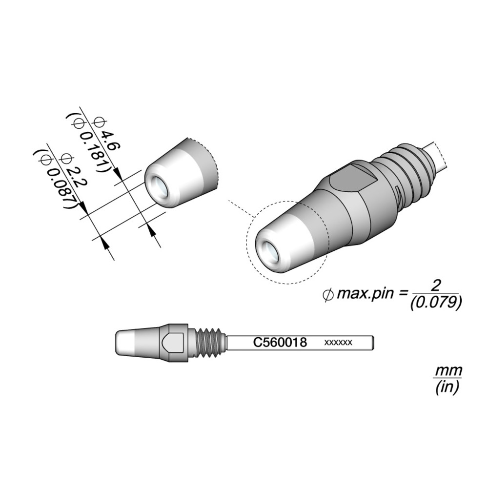 JBC Entlötspitze Serie C560, C560018/2,4 mm, 4,8 mm, Pincleaning