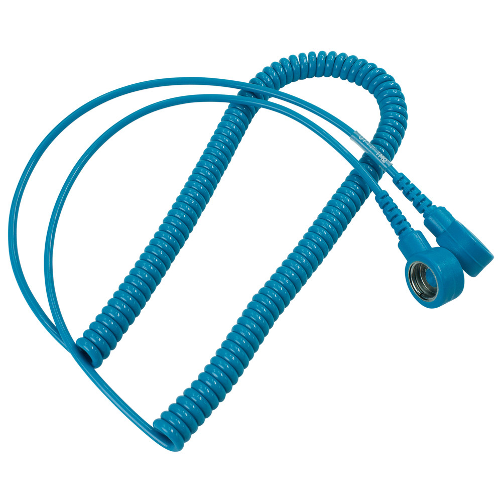 WETEC Spiralkabel mit Druckknopf, ESD, hellblau, 3/10 mm, 2,4 m