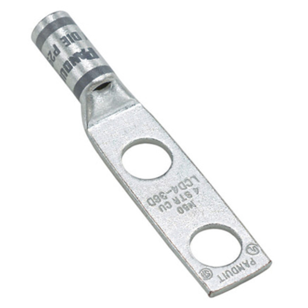 Doppelloch-Rohrkabelschuh, unisoliert, gerade, 4 - 3 AWG STR, 2 AWG SOL