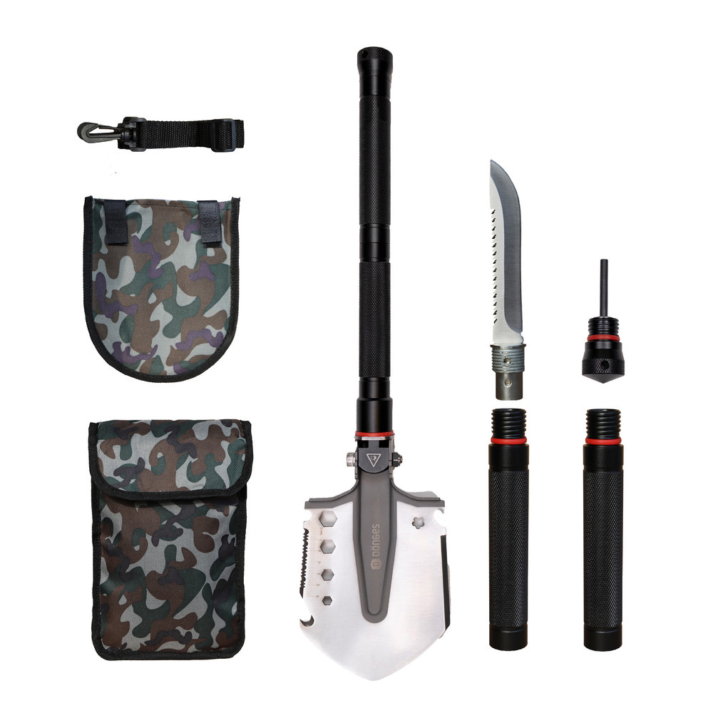 Multifunktionaler Klappspaten All-in-One, in Camouflage Tasche, schwarz