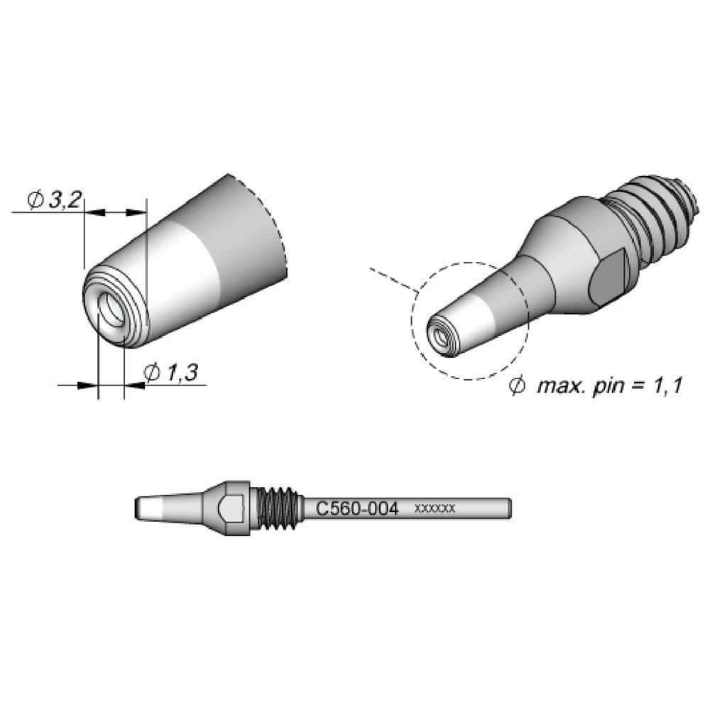 JBC Entlötspitze Serie C560, C560004/Ø 1,3 mm, 3,2 mm, Pincleaning