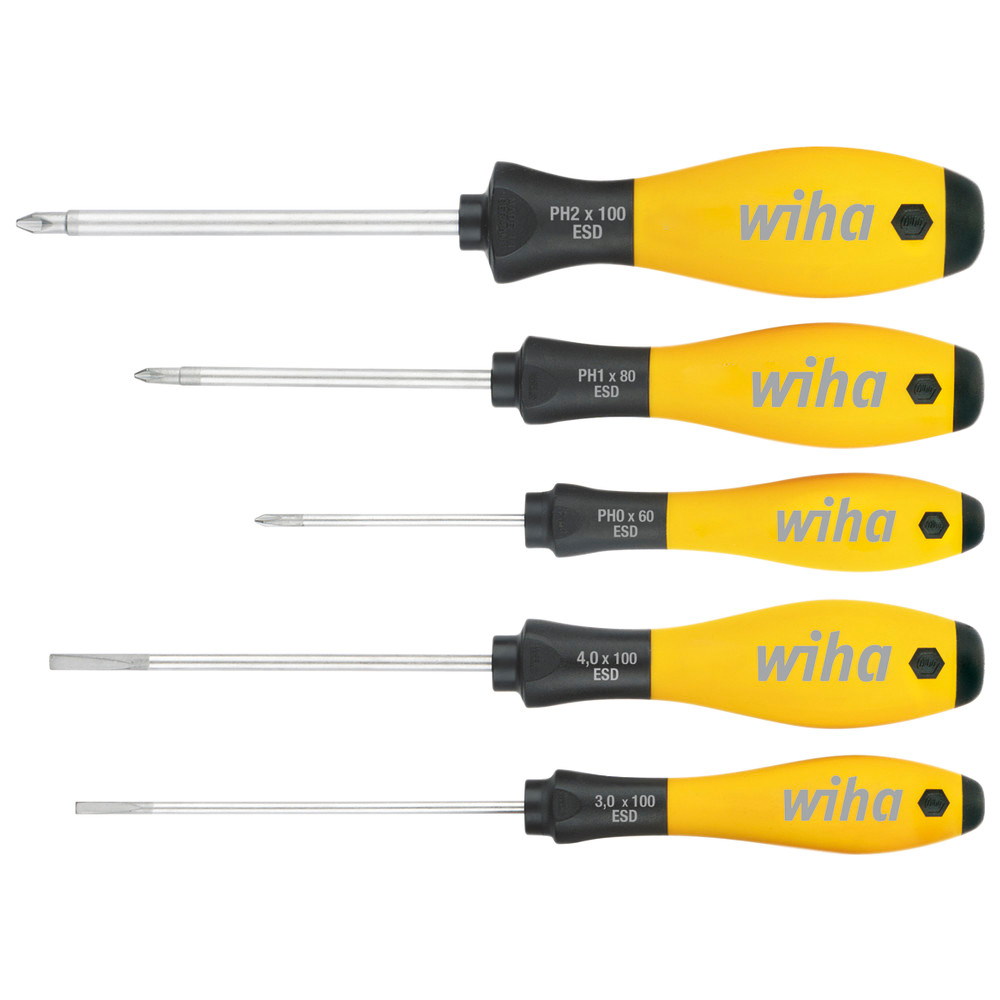 Schlitz/Phillips-Schraubendreher Set SoftFinish, 5-teilig, ESD