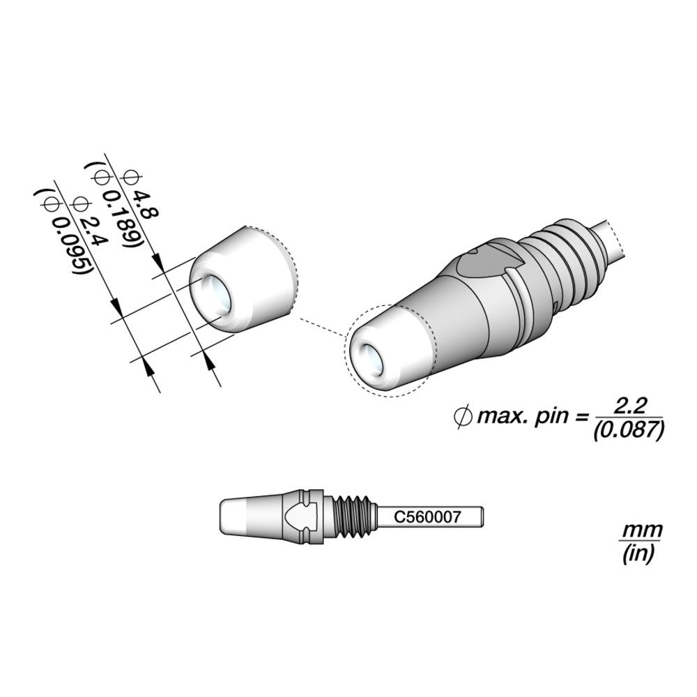 JBC Entlötspitze Serie D530, D530007/2.4 mm, 4.8 mm, Pincleaning
