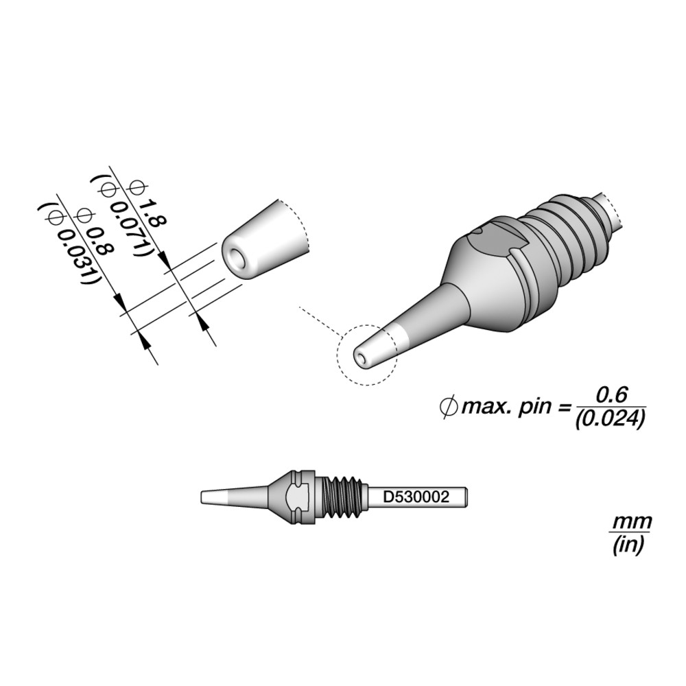 JBC Entlötspitze Serie D530, D530002/0.8 mm, 1.8 mm, Pincleaning