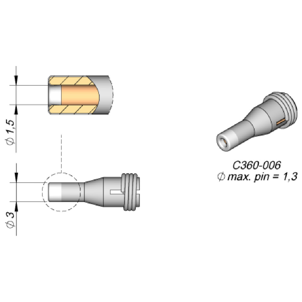 JBC Entlötspitze Serie C360, C360006/Ø 1,5 mm, Außen-Ø 3,0 mm, Pincleaning